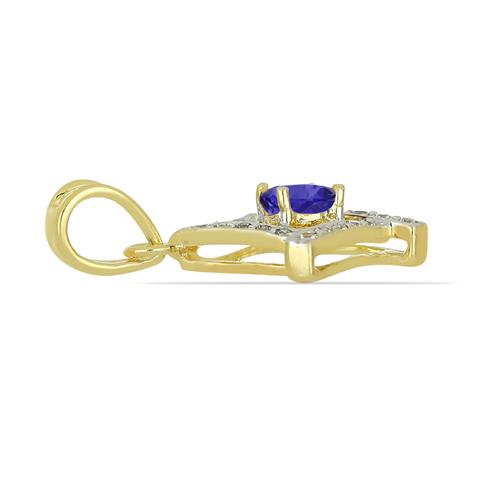 BUY NATURAL TANZANITE GEMSTONE HALO 14K GOLD PENDANT